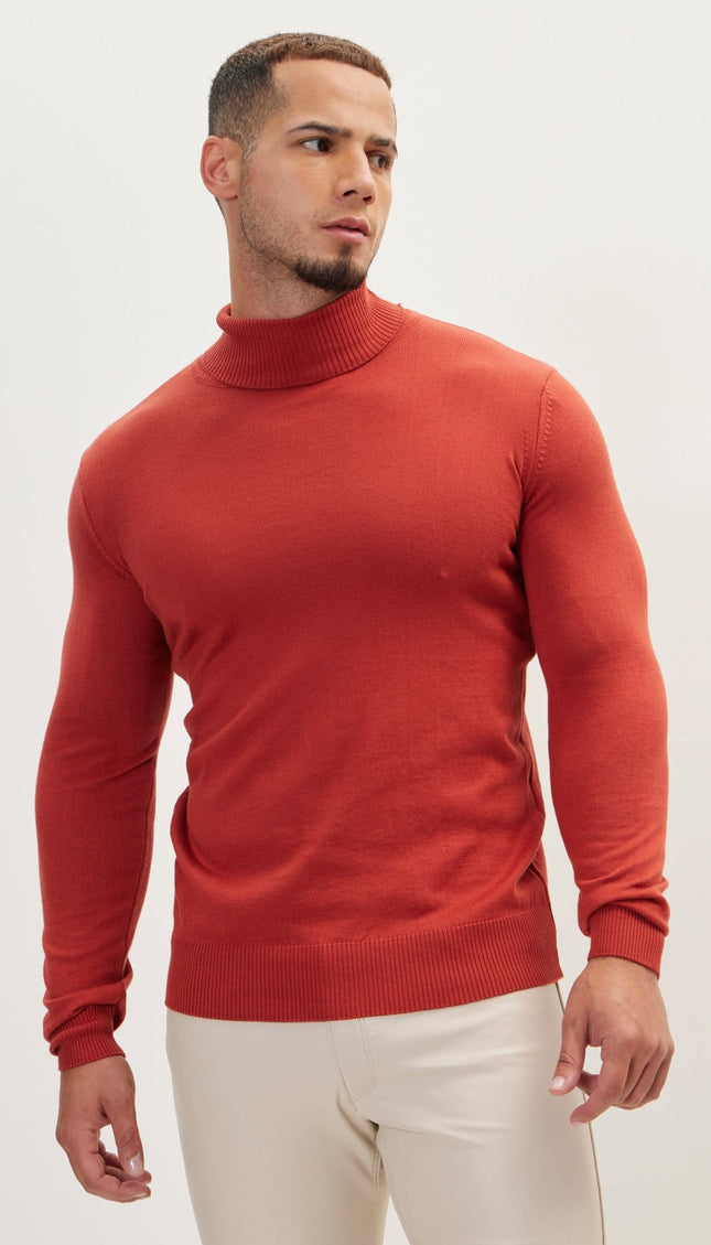 Classic Roll Neck Sweater - Brick - Ron Tomson