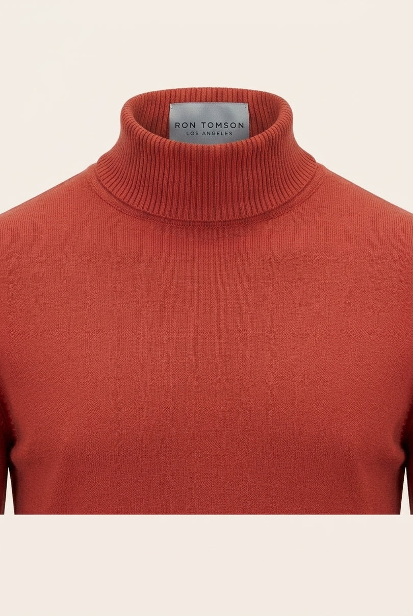 Classic Roll Neck Sweater - Brick - Detail