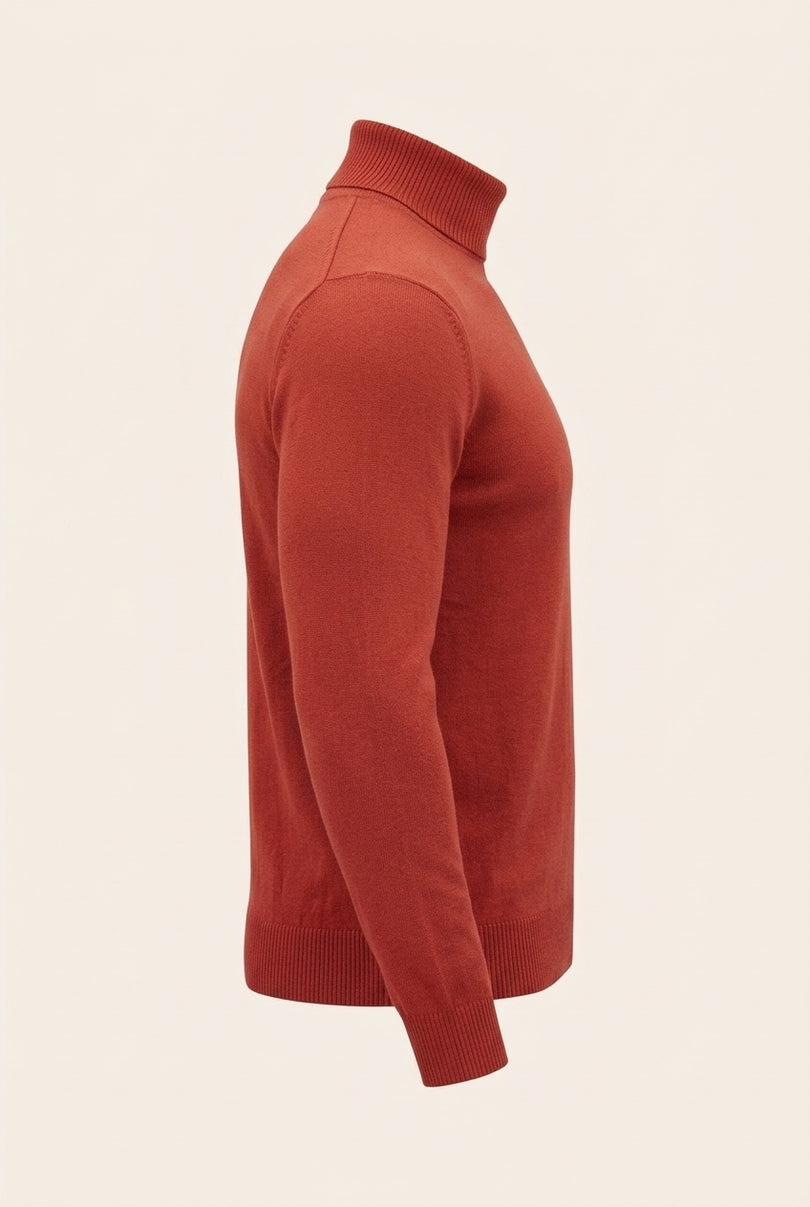 Classic Roll Neck Sweater - Brick - Side