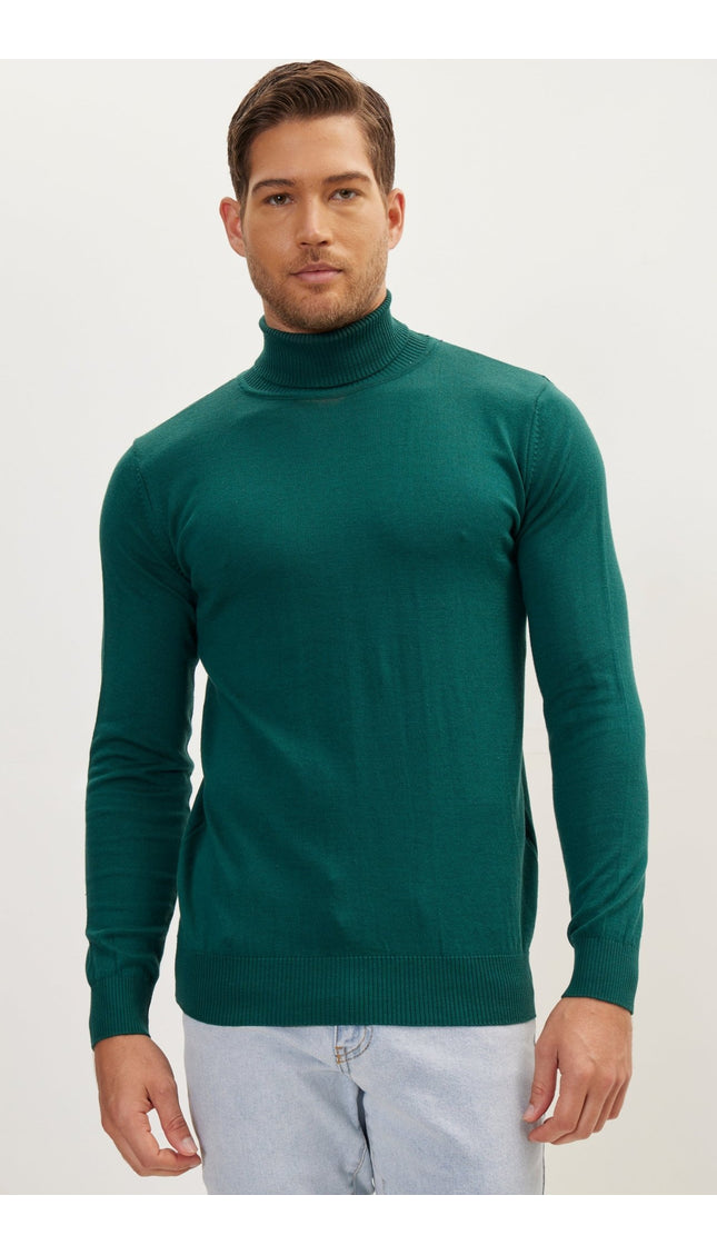 Classic Roll Neck Sweater - Green - Ron Tomson