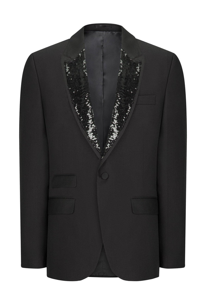 Classic Sequin Peak Lapel Tuxedo Jacket - Black - Ron Tomson