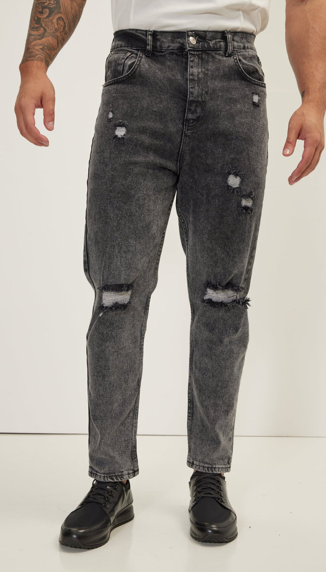 Classic Straight Leg Distressed Jean - Faded Black - Ron Tomson