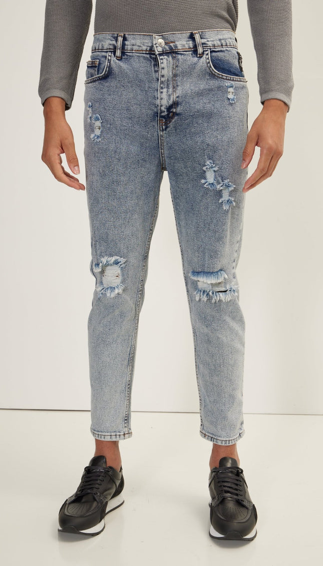 Classic Straight Leg Distressed Jean - Ice Blue - Ron Tomson