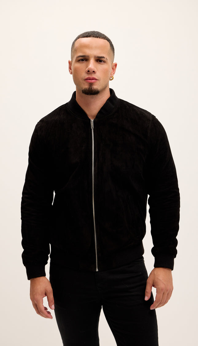 Classic Suede Leather Bomber - Black - Ron Tomson