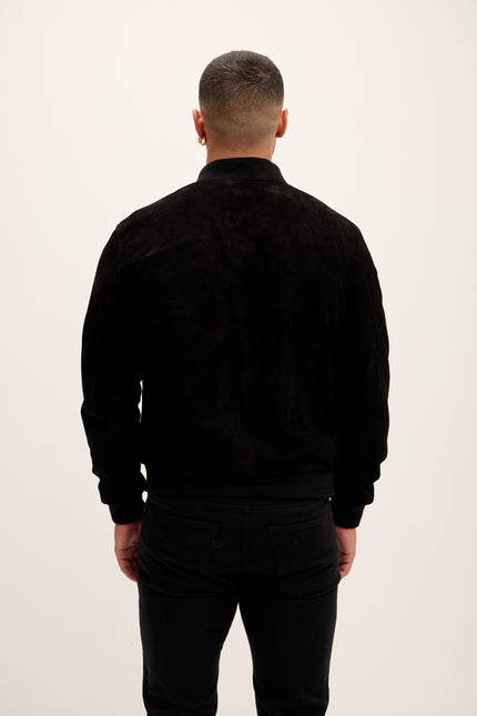 Men's Classic Suede Leather Bomber - Black - Ron Tomson Leather