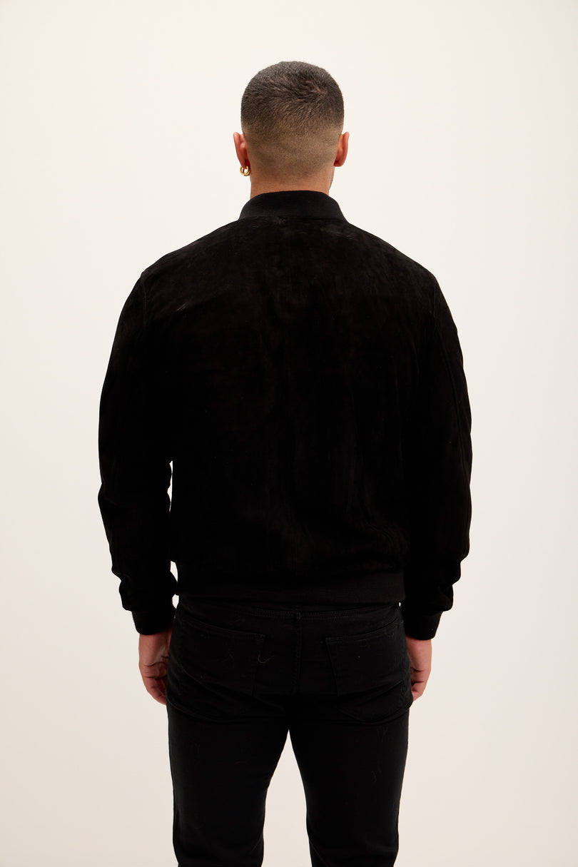 Men's Classic Suede Leather Bomber - Black - Ron Tomson Leather