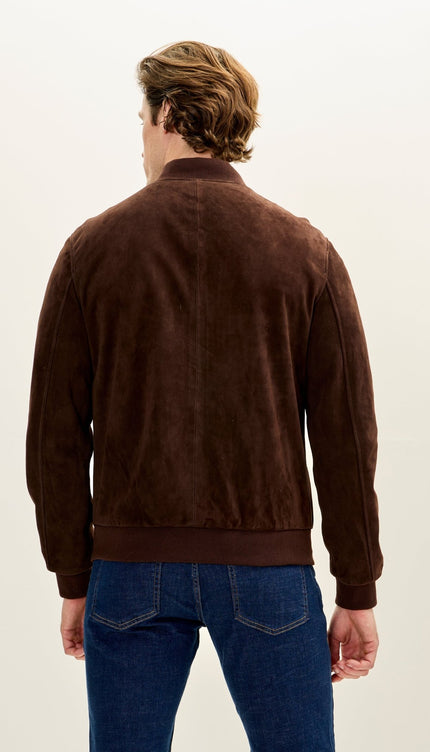 Classic Suede Leather Bomber - Chocolate Brown - Ron Tomson