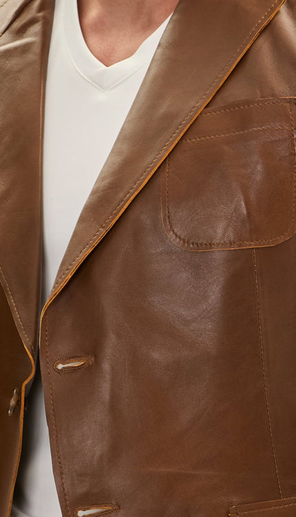 Classic Two - Button Leather Blazer - Brown - Ron Tomson