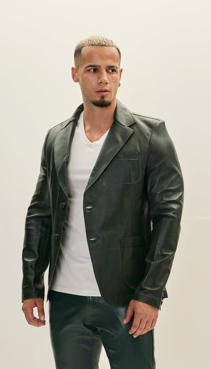 Classic Two - Button Leather Blazer - Green - Ron Tomson