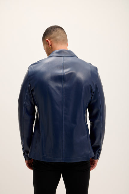 Men's Classic Two-Button Leather Blazer - Navy - Ron Tomson Leather