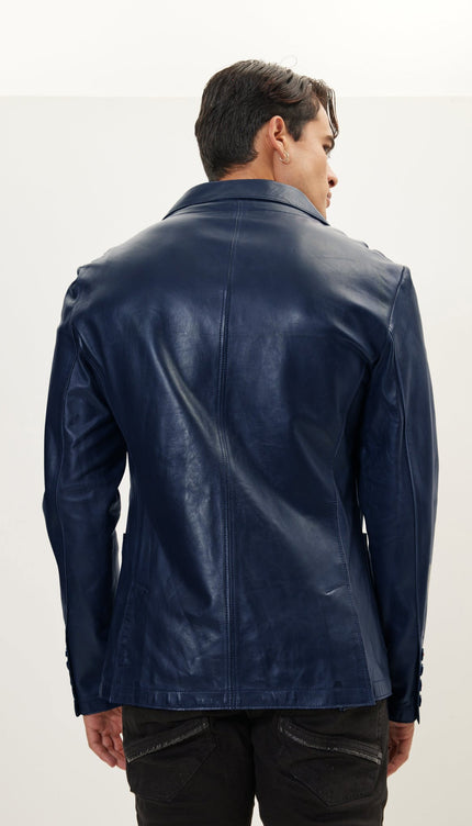 Classic Two - Button Leather Blazer - Navy - Ron Tomson