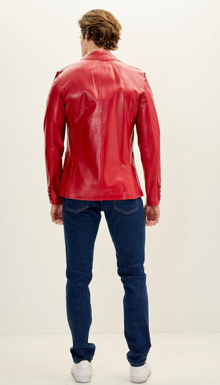 Classic Two - Button Leather Blazer - Red - Ron Tomson