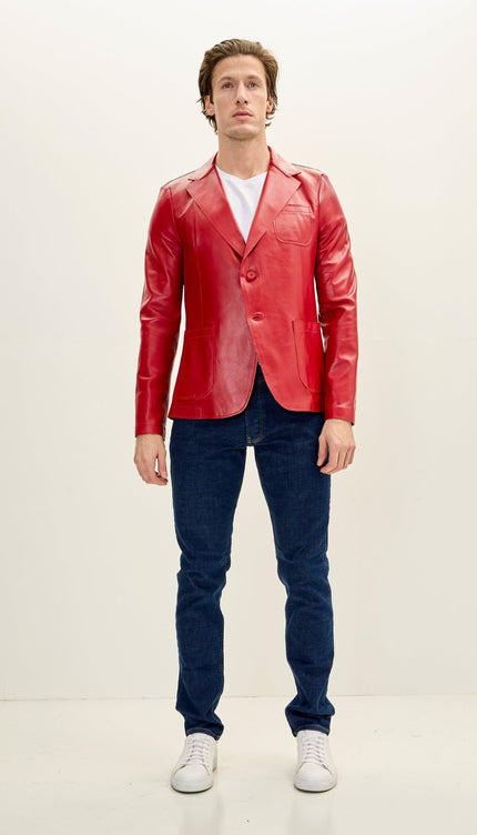 Classic Two - Button Leather Blazer - Red - Ron Tomson