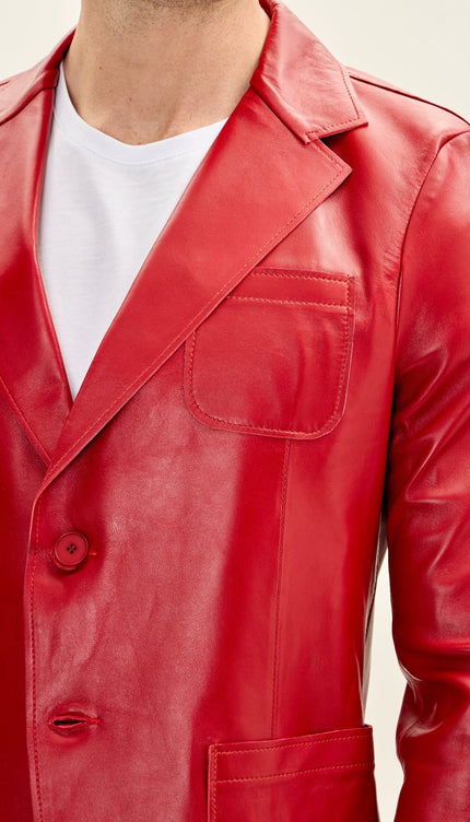 Classic Two - Button Leather Blazer - Red - Ron Tomson