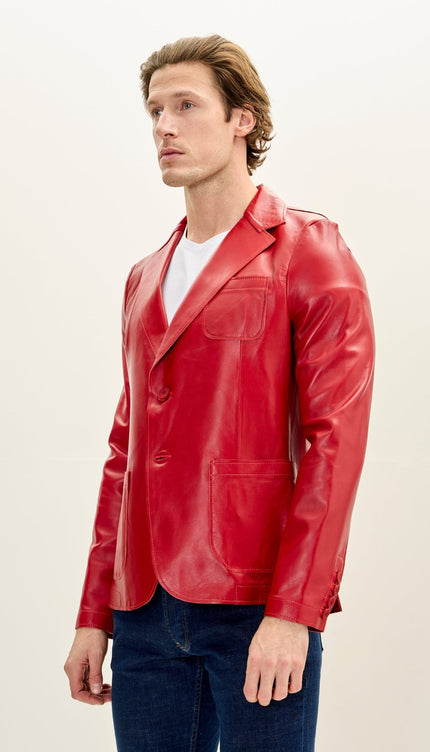 Classic Two - Button Leather Blazer - Red - Ron Tomson