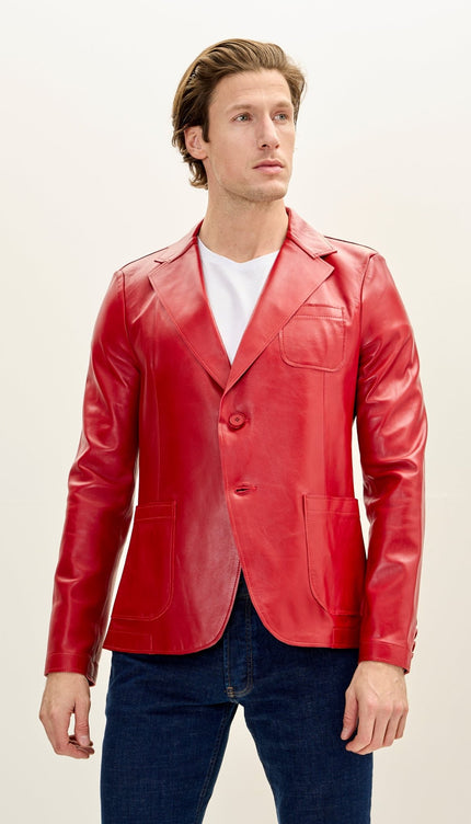 Classic Two - Button Leather Blazer - Red - Ron Tomson