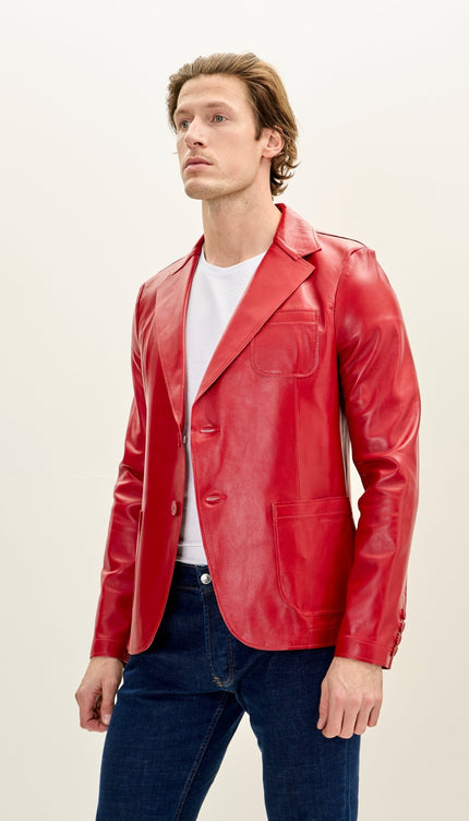 Classic Two - Button Leather Blazer - Red - Ron Tomson