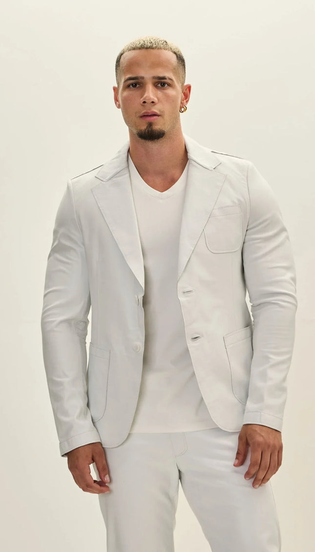 Classic Two - Button Leather Blazer - White - Ron Tomson