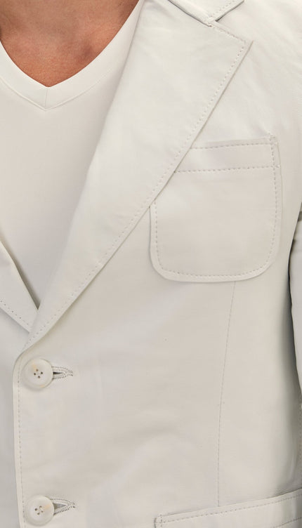 Classic Two - Button Leather Blazer - White - Ron Tomson