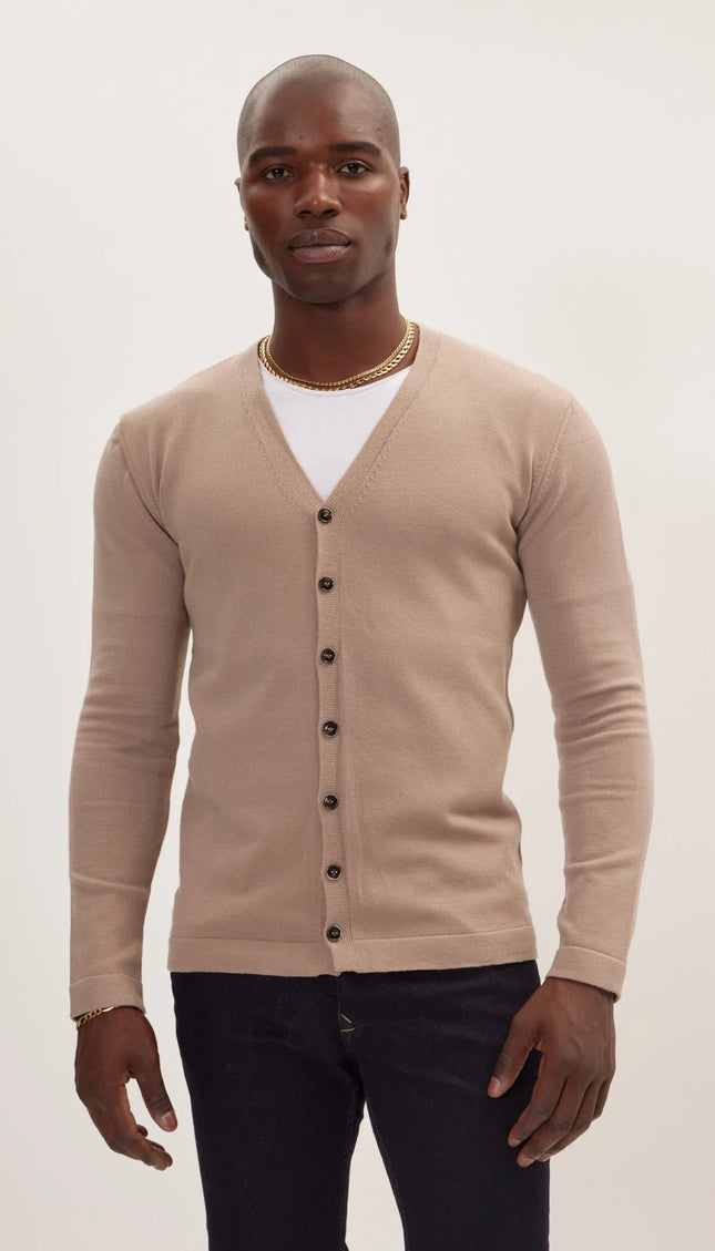 Classic V-neck Button Front Knit Shirt - Vizon - Ron Tomson
