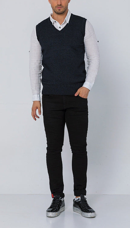 Classic V - Neck Knitted Vest - Anthracite - Ron Tomson