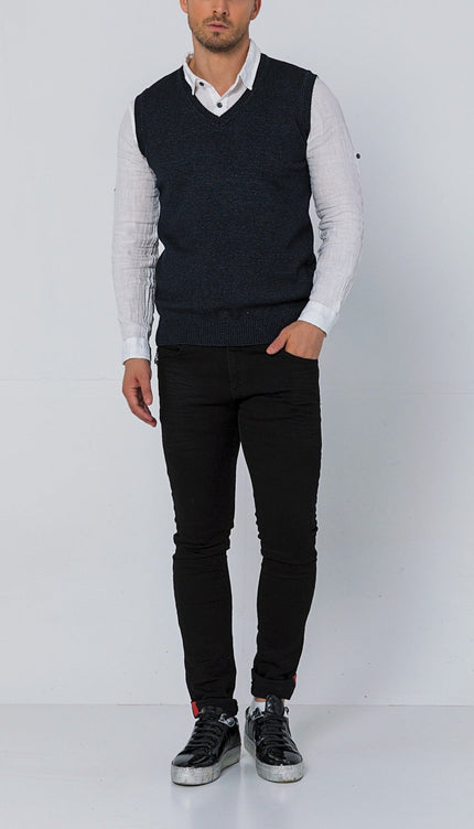 Classic V - Neck Knitted Vest - Anthracite - Ron Tomson