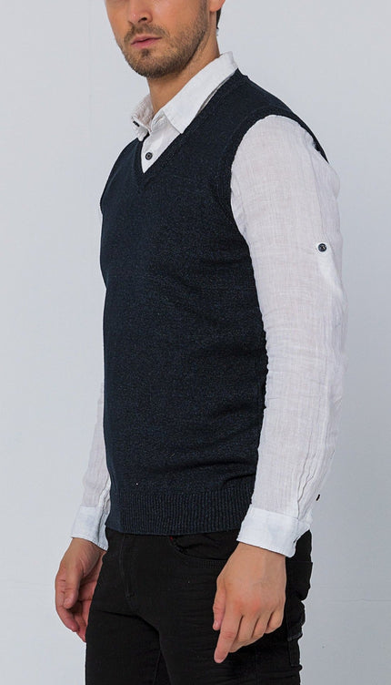 Classic V - Neck Knitted Vest - Anthracite - Ron Tomson