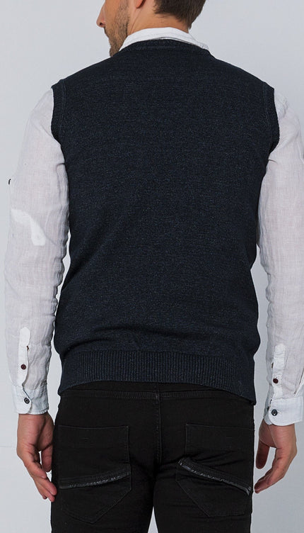 Classic V - Neck Knitted Vest - Anthracite - Ron Tomson