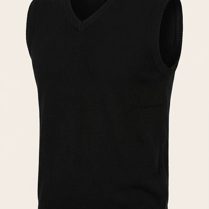 Classic V-Neck Knitted Vest - Black - Front