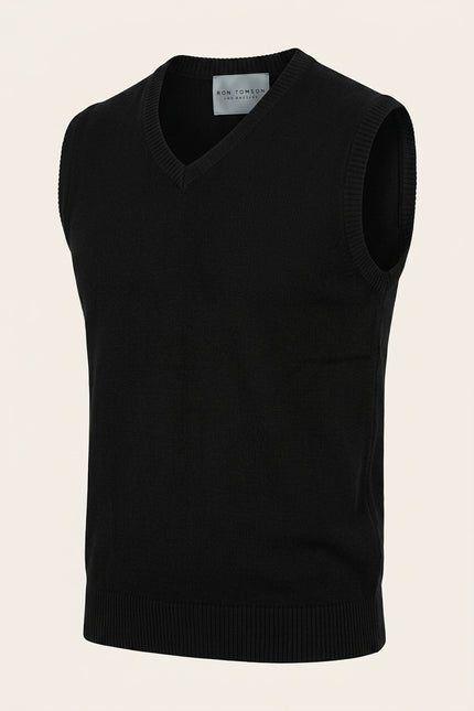 Classic V-Neck Knitted Vest - Black - Front