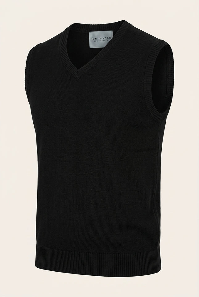 Classic V-Neck Knitted Vest - Black - Front