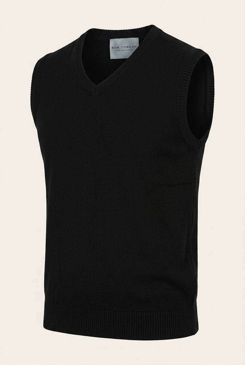 Classic V-Neck Knitted Vest - Black - Front