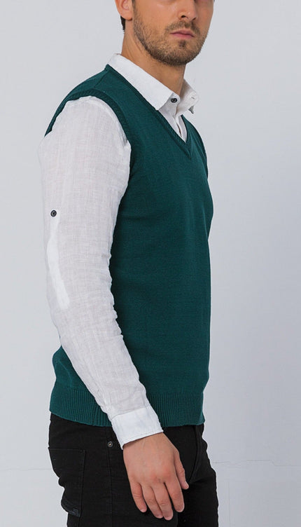 Classic V - Neck Knitted Vest - Green - Ron Tomson