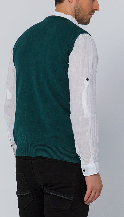 Classic V - Neck Knitted Vest - Green - Ron Tomson