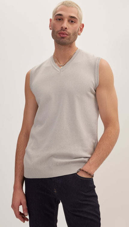Classic V-Neck Knitted Vest - Grey - Ron Tomson