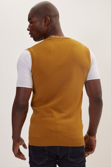 Classic V-Neck Knitted Vest - Mustard - Ron Tomson