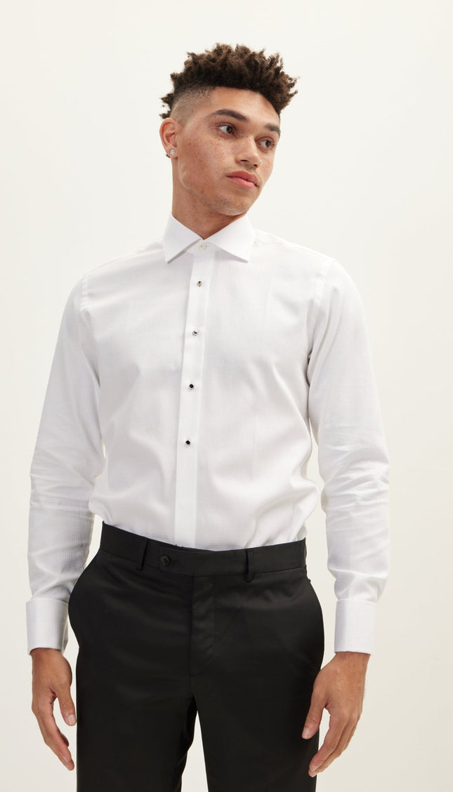 Classical Top Front Stud Tuxedo Shirt - Houndstooth - Ron Tomson