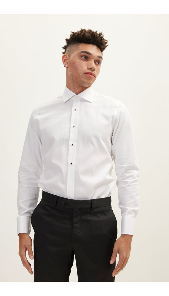 Classical Top Front Stud Tuxedo Shirt - Houndstooth - Ron Tomson