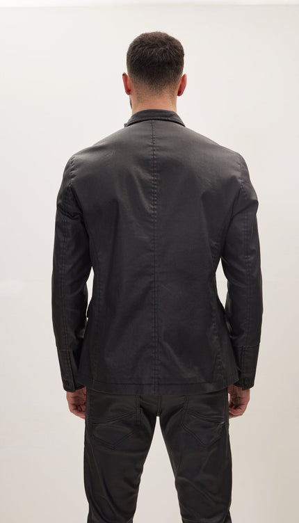 Coated Multi - Pocket Safari Jacket - Black - Ron Tomson