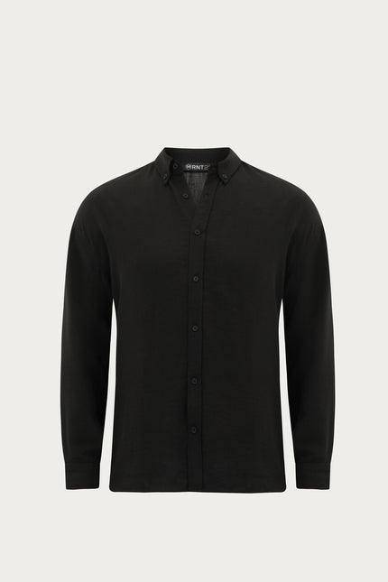 Collar Button Relaxed Fit Shirt - Black - Ron Tomson