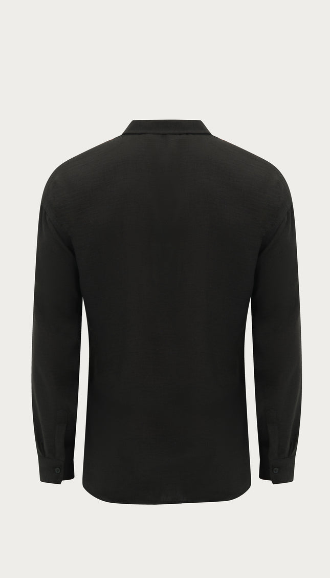 Collar Button Relaxed Fit Shirt - Black - Ron Tomson