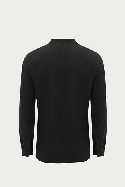 Collar Button Relaxed Fit Shirt - Black - Ron Tomson