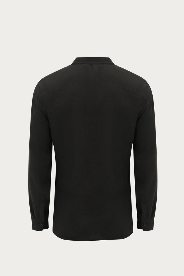 Collar Button Relaxed Fit Shirt - Black - Ron Tomson
