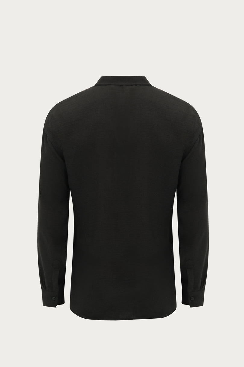 Collar Button Relaxed Fit Shirt - Black - Ron Tomson
