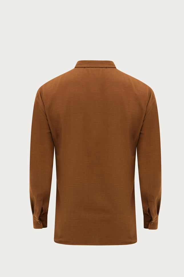 Collar Button Relaxed Fit Shirt - Brown - Ron Tomson