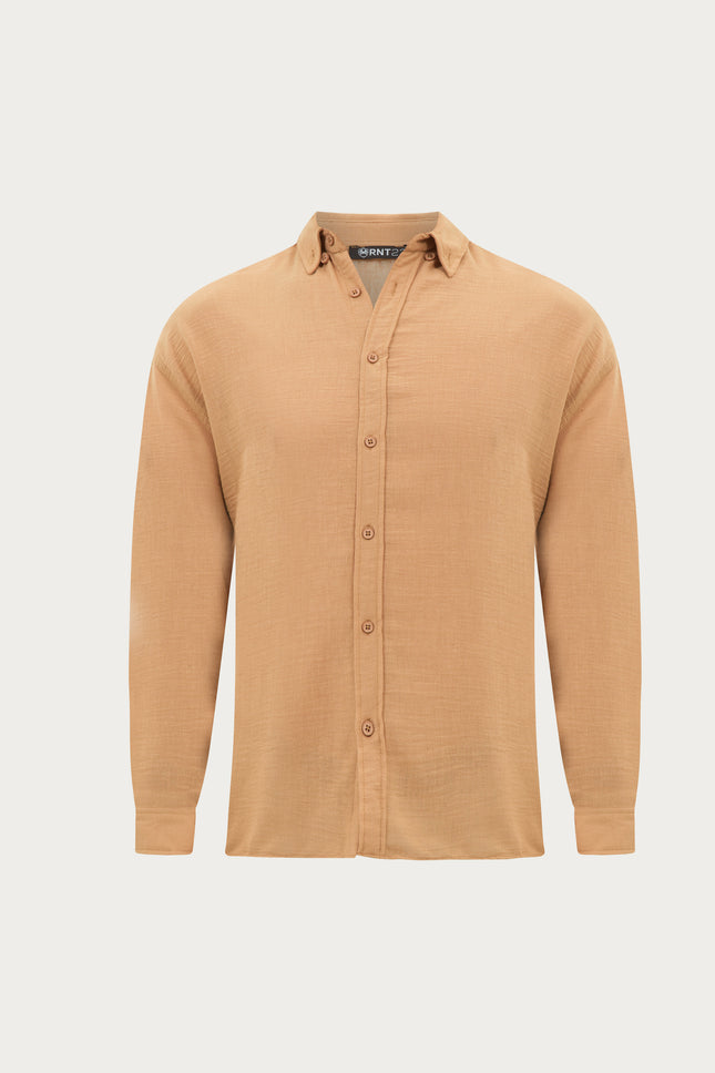 Collar Button Relaxed Fit Shirt - Camel - Ron Tomson