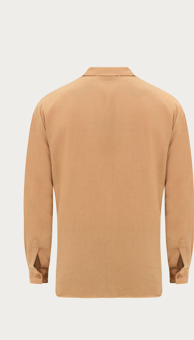 Collar Button Relaxed Fit Shirt - Camel - Ron Tomson