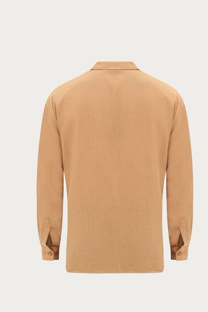 Collar Button Relaxed Fit Shirt - Camel - Ron Tomson
