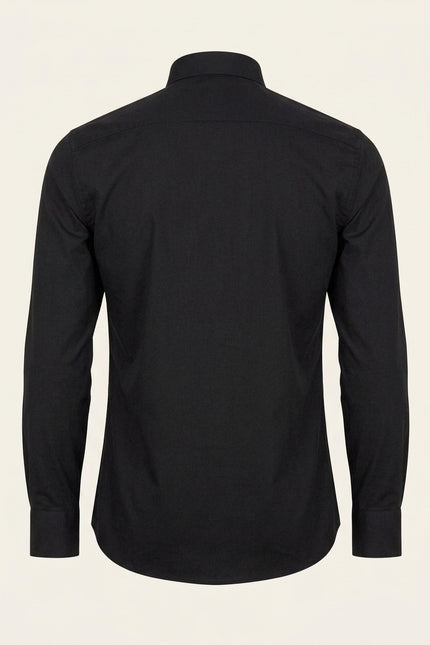 Collar Pin Hidden Placket Dress Shirt - Jet Black - Back