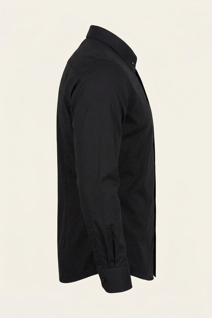 Collar Pin Hidden Placket Dress Shirt - Jet Black - Side